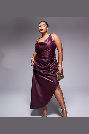 ASOS ASOS DESIGN Curve draped one shoulder PU cami wrap midi dress in -Red