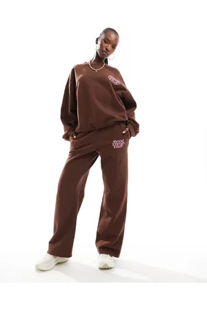 The Frolic Exclusive Good Energy Club wide leg trackies in brown (part of a set)