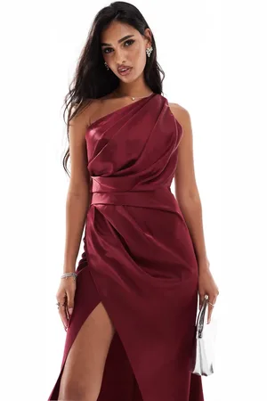 Jarlo One shoulder side train maxi dress in -Red