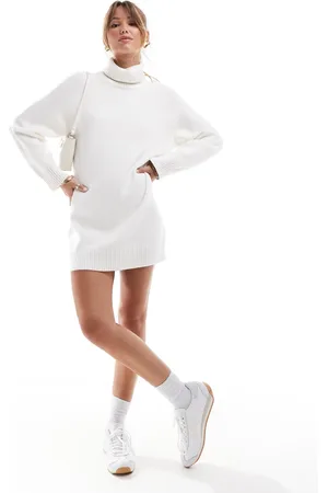 Cotton On Cotton On ultra luxe roll neck knit mini dress in porcelain marle-Grey
