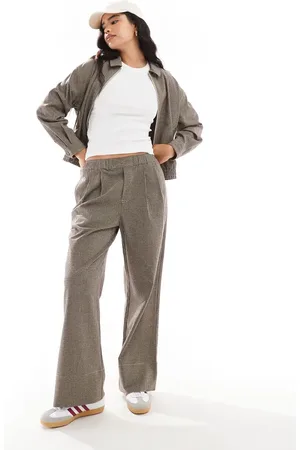 ASOS Wide leg pants in check (part of a set)-Grey