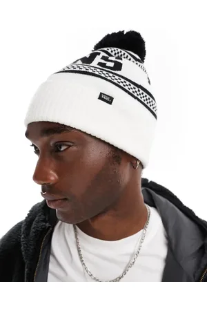 Vans Check pop beanie in off white and navy-Multi