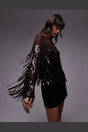 & OTHER STORIES Tassel fringe sequin top with sheer panels in (part of a set)-Red