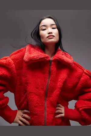 Free People Cosy oversized fleece cardigan in red