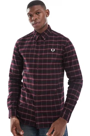 Fred Perry Long sleeve oxford tartan check shirt in dark