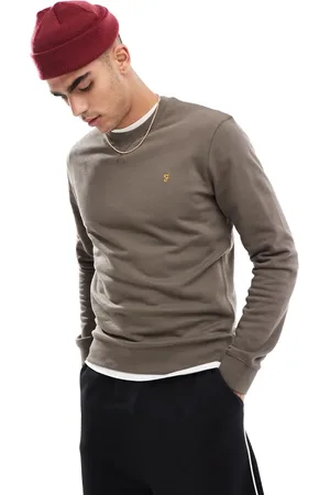 Farah Tim crew neck sweatshirt in mushroom