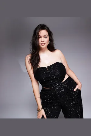 ASOS ASOS DESIGN Curve ruched sequin bandeau with trim detail in (part of a set)