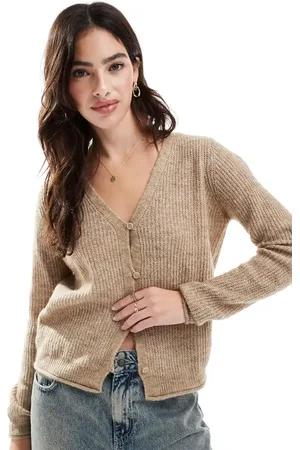VERO MODA Soft button down cardigan in beige melange-Neutral