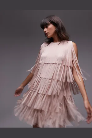 & OTHER STORIES Sleeveless mini dress with all over fringing in pink