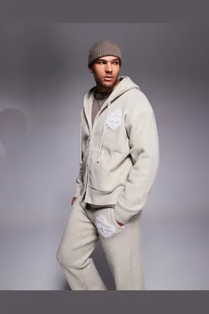 The Couture Club Fluffy knit emblem zip through hoodie in (part of a set)-Neutral