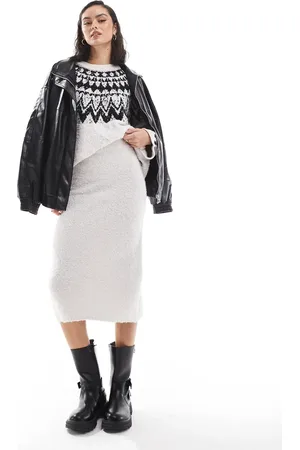 Object Fluffy knitted midi skirt in cream (part of a set)-White
