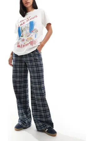 Cotton On Cotton On relaxed straight leg check pants in blue
