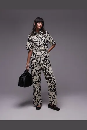 Topshop Splodge print short sleeve jumpsuit in -Multi