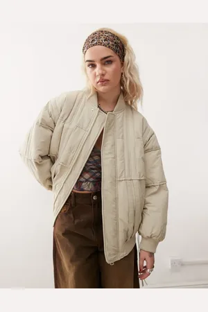 COLLUSION Oversized bomber jacket with branding in ecru-White