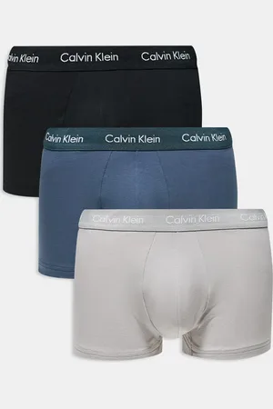 Calvin Klein Cotton Stretch 3 pack low rise trunks in black/grey/blue