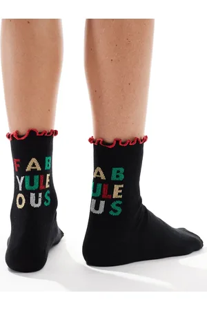 ASOS Christmas slogan socks with frill edge in