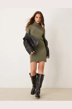 JDY Roll neck knitted dress in melange-Green