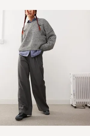 COLLUSION Relaxed wide leg tailored pants in grey