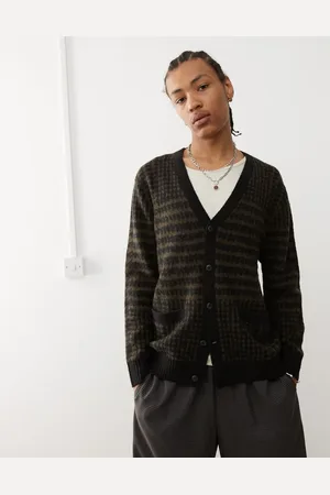 Vans Houndstooth knitted cardigan in black and brown-Multi