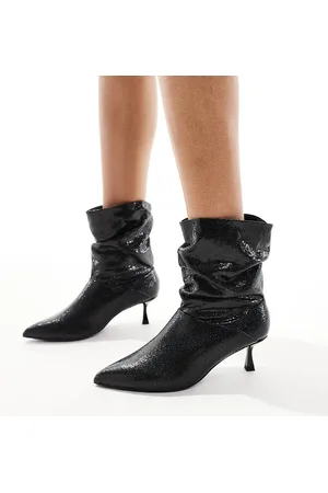 London Rebel London Rebel Whitney Wide Fit slouchy kitten heel boots in