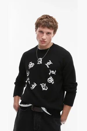 AllSaints Scripture logo knit jumper in