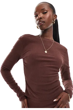 Kaiia X Sasha Corte exclusive long sleeve low back top in chocolate (part of a set)