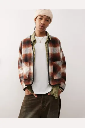 Santa Cruz Check jacket with detachable arms in brown-Orange