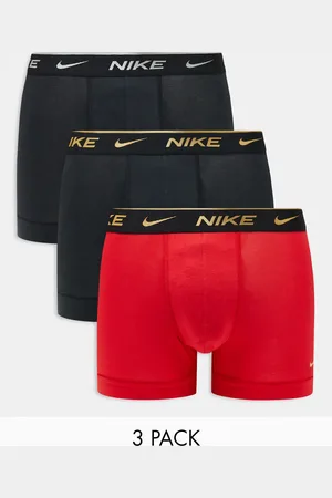 Nike Everyday Cotton Stretch 3 pack trunks in black/red with gold waistband