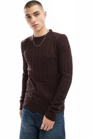 Brave Soul Crew neck cable knit jumper in -Red