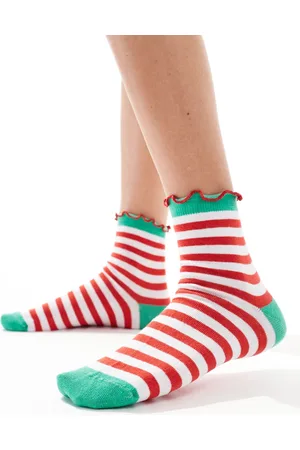 ASOS Christmas ankle length elf stripe socks with metallic frill edge