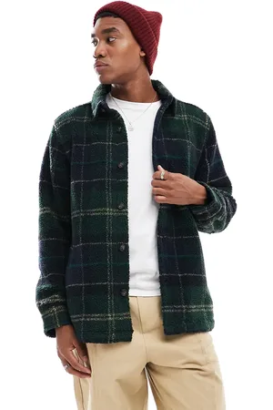 Barbour Bryson regular checked fleece overshirt in dark green