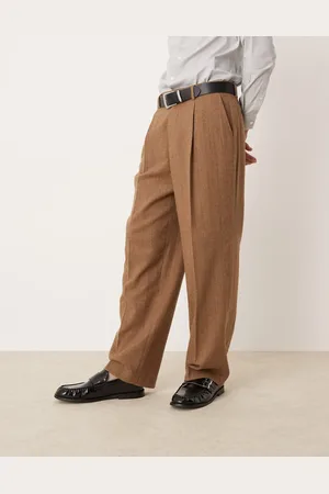 ASOS Smart wide leg wool mix pinstripe pants in brown