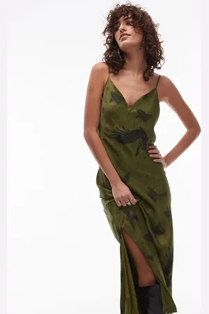 AllSaints Melody satin maxi dress in green