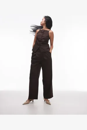 Topshop Pleat front tailored trackies in pinstripe-Brown