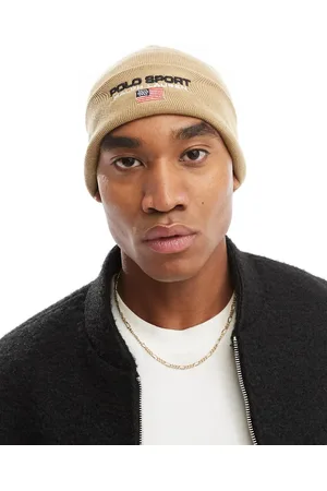 Ralph Lauren Sport Capsule logo knit beanie in tan-Brown