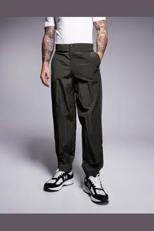 ASOS Barrel leg suit pants in khaki techy fabric-Green