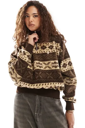Ralph Lauren Polar fleece half zip sweatshirt in brown print