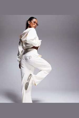 Juicy Couture Velour wide leg trackies in white exclusive to ASOS