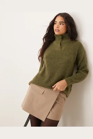 JDY Button detail high neck knitted jumper in -Green