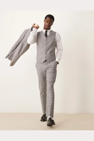 ASOS Skinny suit pants with linen in prince of wales check
