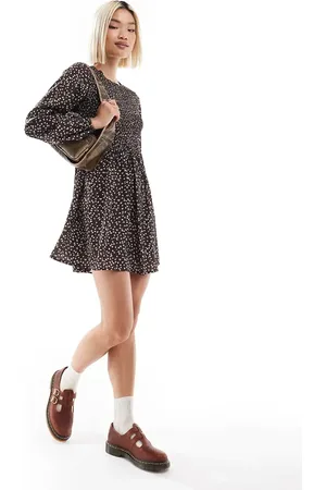 Daisy Street Shirred long sleeve mini smock dress in