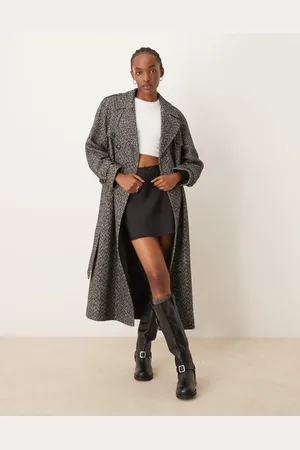 Miss Selfridge Herringbone belted trench coat in -Multi