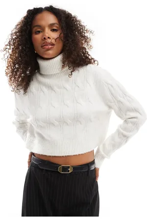 Tommy Hilfiger Cable knit roll neck jumper in oat white-Neutral