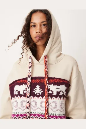 Free People Winter intarsia oversized jumper in multi-White
