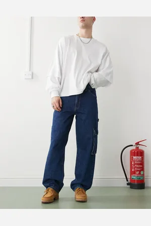 Dr Denim Colt Worker Cargo baggy fit mid waist wide leg jeans with workwear detail in stream dark retro-Blue