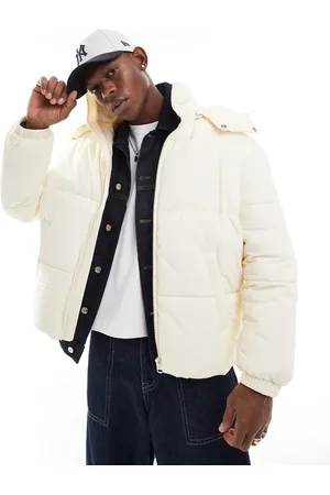 Only & Sons Quilted puffer jacket with wide hood in off white