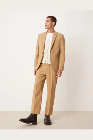 ASOS Straight leg crop length suit pants in brown twill-Neutral