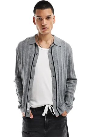 Native Youth Knitted jacquard stripe long sleeve shirt in