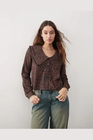 Daisy Street Boxy blouse with exaggarated collar in print-Multi