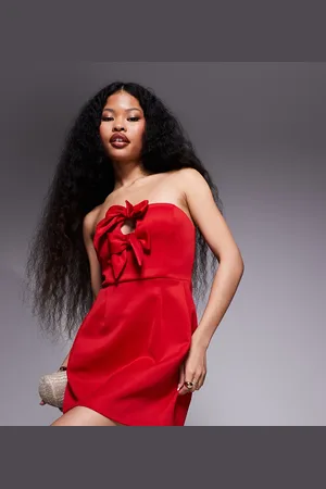 New Look Bow detail bandeau mini dress in red
